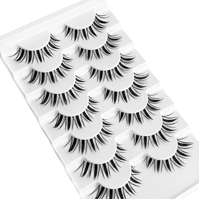 Fairy Lashes Manga Lash False Eyelashes Natural Look Yasnai Anime Lashes Fake Lashes 16mm Eye Lashes Strips Lashes Wispy False Lashes Clear Band 7 Pairs Pack Spikes Lash