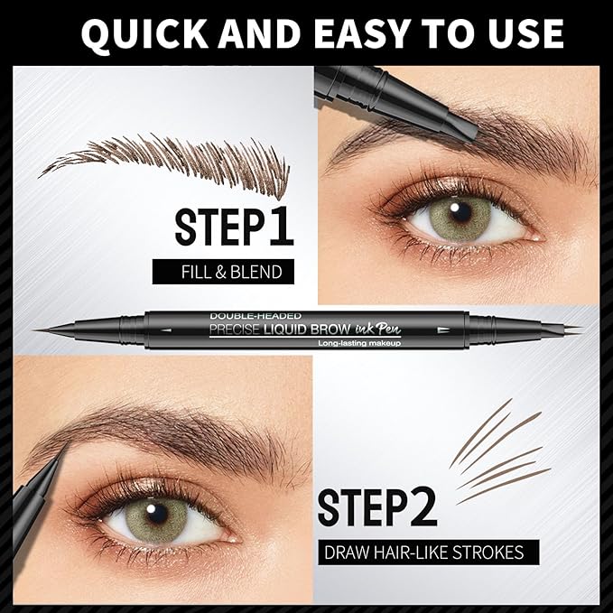 2 Prong Tip Microblading Eyebrow Pen With Brush- 2-in-1 Waterproof Eyebrow Pencil, Long-Lasting Natural Hair-Like Brows, Smudge-Proof & Easy to Use (With Brush 01#Light Brown)