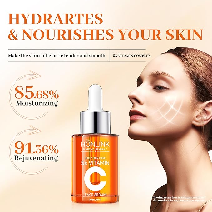 Vitamin C Skincare Set: 2x Face Serums & 1x Toner, 5X Vitamin C Complex with Hyaluronic Acid, Hydrating Facial Essence Toner & VC Serum to Refresh Skin & Improve Texture
