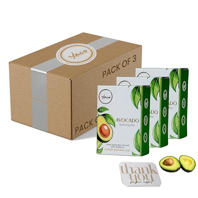MY ACE Avocado Moisturizing Bathing Bar – Natural Handmade Soap with Avocado & Coconut Oil, Shea Butter & Vitamin E, SLES-Free, Gentle on Skin (3.5oz Each, Pack of 3)