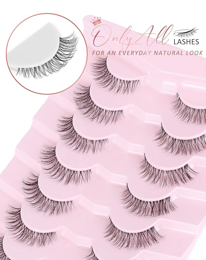 Onlyall Natural Eyelashes Wispy Lashes Clear Band Lashes Natural False Eyelashes C Curl Lashes Fake Eyelashes Natural Lashes 13mm Lashes H6
