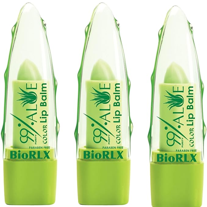BioRLX 99% Purity Aloe Vera Lip Balm - Natural Moisturizing Unisex Lip Care for Hydrated and Radiant Lips (Aloe Vera - Color Tinted, 0.12 Ounce (Pack of 3))
