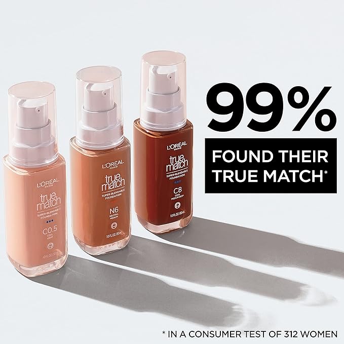 L'Oreal Paris True Match Super-Blendable Foundation, Medium Coverage Liquid Foundation Makeup, C7, Medium Deep, 1 Fl Oz