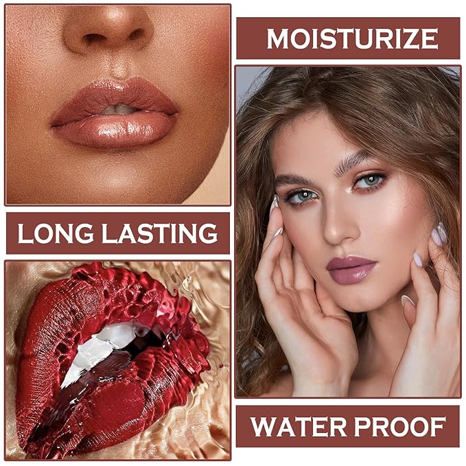 3 in 1 Red Lip Liner and Lip Gloss Lipstick Set for Women Waterproof Lip Liner and Lipstick Combo Long-lasting Smudge Proof Lip Kits Daily Professional Lip Makeup (06# Red High Heels)