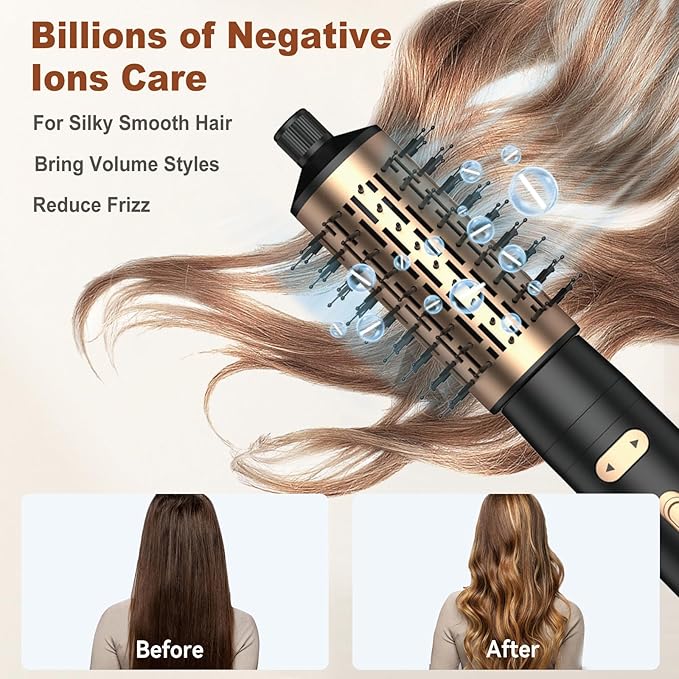 Hair Dryer Brush, 4 in 1 Rotating Round Hot Air Spin Brush Set Negative Ionic Professional Blow Dryer with Detachable Brush(2" & 1.5"), 3 Heats and 2 Speeds Rotating Blow Dryer Brush