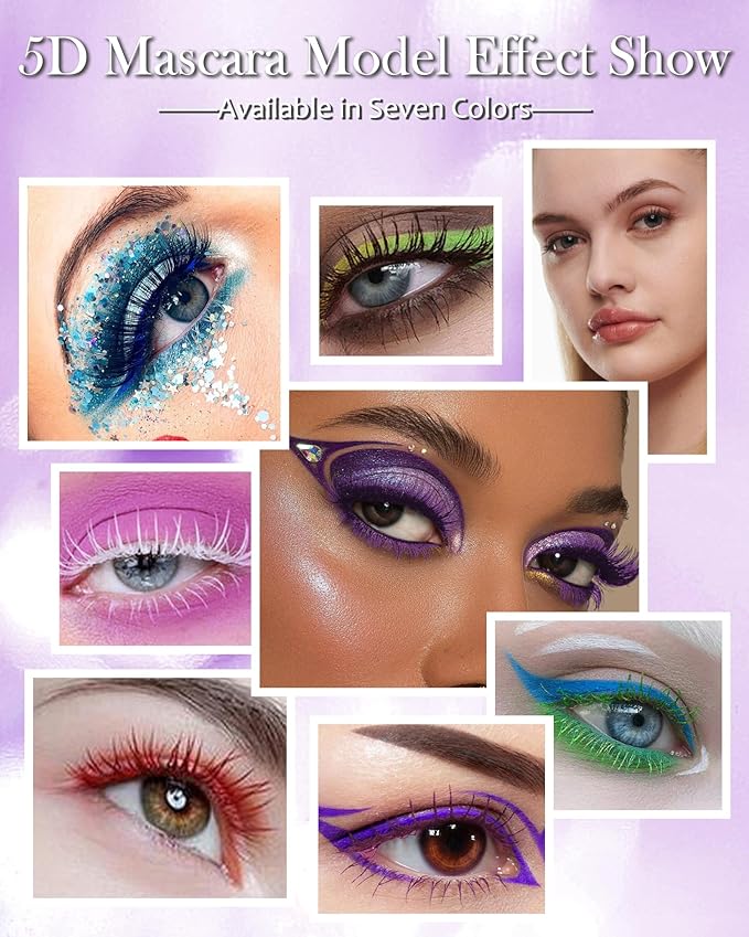5D Green Mascara for Eyelashes-1Pcs Longlasting Waterproof Smudgeproof Colored Mascara Volume and Length,Curling Eye Lash rimel de pestañas,Christmas Makeup Gift for Women Girl