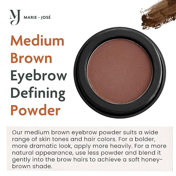 Marie-José Medium Brown Eyebrow Powder - Versatile shade - Compact Size 0.10oz for Purse or Travel Size - Made in USA - Perfect eyebrows, powder smooth!