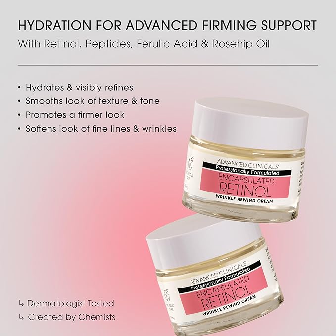 Advanced Clinicals Retinol Cream Face Moisturizer | Encapsulated Retinol Lotion For Face With Ferulic Acid + Vitamin E To Soften Appearance Of Crepey Skin & Look of Fine Lines & Wrinkles, 2.5 Fl Oz
