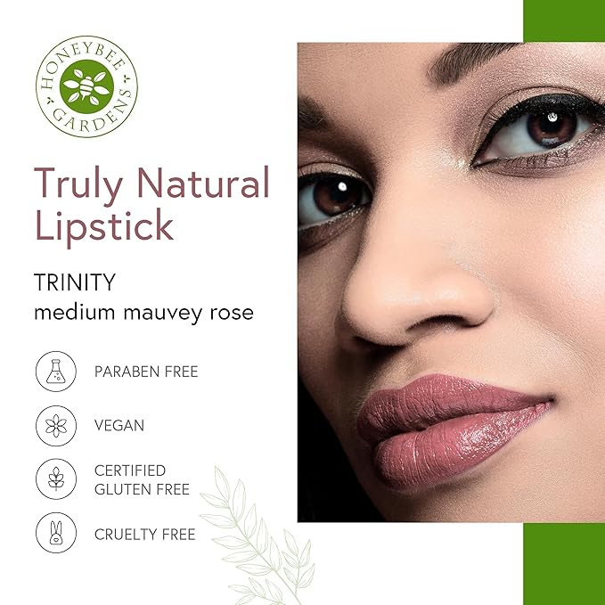Honeybee Gardens Truly Natural Long Lasting Lipstick, Trinity, Rose/Mauve, Naturally Hydrating & Nourishing, Vegan, Gluten-Free & Cruelty-Free, 0.11 oz / 3g