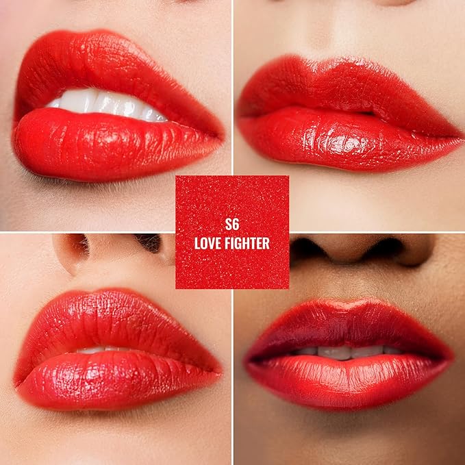Oulac Moisture Shine Red Lipstick for Women, 2 in 1 Shimmer Lipstick & Lip Balm, Hydrated Juicy and Glossy Lip Color for Dry, Cracked and Chapped Lips, Vegan 2.2g/0.07oz (S06)