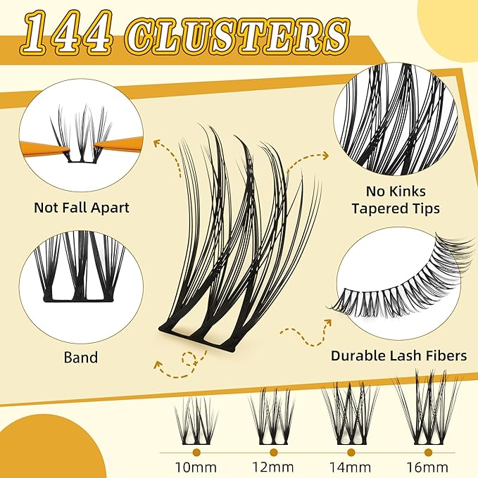 Eyelash Clusters 10-18mm Wispy Eyelash Clusters D Curl DIY Cluster Lash Extension Kit Individual Lashes Kit With Bond & Seal, Glue Remover, Tweezers(LF04 Lashes Only)