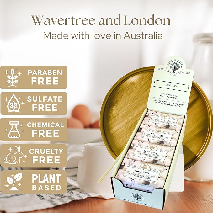 Wavertree & London Goats Milk Scented Natural Soap Bars (Pack of 8), 7oz Moisturizing French Triple Milled Soap Bars enriched with shea butter - Plant Based Bath & Body Bars for All Skin Types