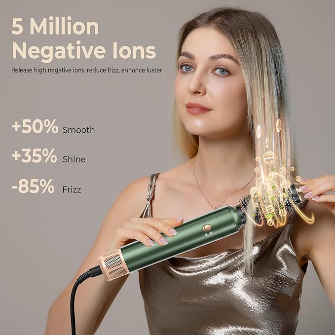 7 in ONE Hair Dryer Brush, Powerful Blow Dryer Brush with Auto- Wrap Curler, Detachable Fast Drying,Volumizing, Curling, Straightening, Ionic Hair Dryer with Diffuser, Hair Styling Tools 100-120V