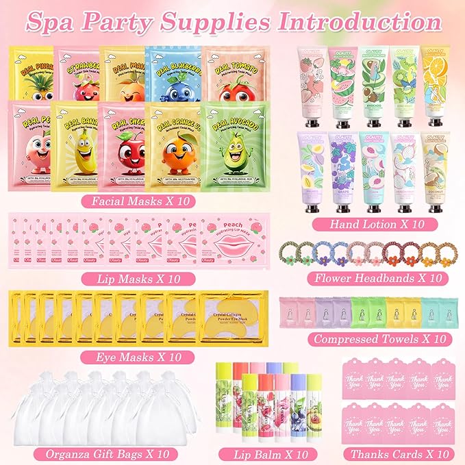 90 PCS Spa Party Supplies for Girls Women, Spa Party Favors Include Face Masks Skincare, Hand Cream, Lip Balm, Lip Mask and Under Eye Patches, Hair Band, Spa Birthday Sleepover Party Supplies