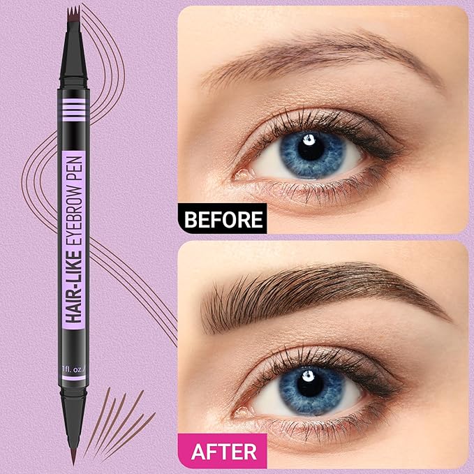 iMethod Eyebrow Pen - Eyebrow Pencil Magic 2-in-1 Eye Brow Pencils for Women with 4-Fork-Tip and Precise Brush-Tip Create Natural Hair-Like Brows, Last All Day, Microblading Eyebrow Pen, Dark Brown