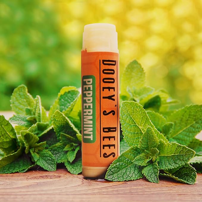 Dooey's Bees All Natural Handmade Beeswax Based 4 Ingredient Lip Balm, Peppermint 4 Count