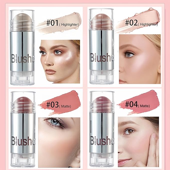 8 Color Multi-use Face Cream Blush Stick for Cheeks, Hydrating Long Lasting Makeup Blush Highlighter Stick for Cheeks Eyes Lips for Women(03)