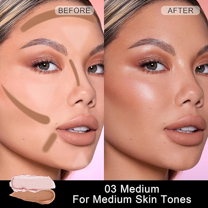 FV 2-IN-1 Contour and Highlighter Stick, Long Lasting and Waterproof, Blendable with Natural Finish Bronzer Stick, Face Shaping Makeup for Women, 01 Medium, 9.5g