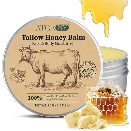 Beef Tallow for Skin, Tallow and Honey Balm, Beef Tallow for Face with Raw Honey and Beeswax, Natural Organic Grass-Fed Beef Tallow Moisturizing Cream for Body Lotion Skin Care