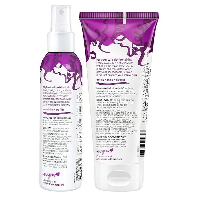 Not Your Mother's Curl Talk Defining Spray Gel and Defining Cream (2-Pack) - Formulated with Rice Curl Complex - For All Curly Hair Types