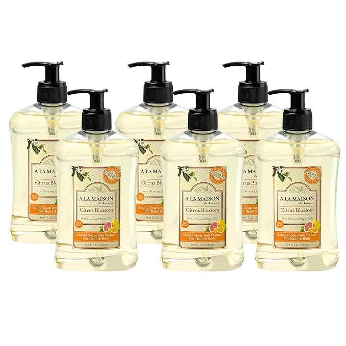 A LA MAISON French Liquid Hand Soap, Citrus Blossom - Natural Hand Wash Made with Essential Oils - Biodegradable, Plant-Based, Vegan, Cruelty-Free, Alcohol & Paraben Free (16.9 oz, 6 Pack)