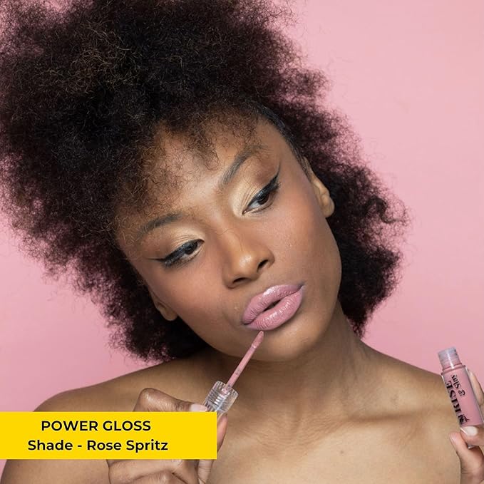 Power Gloss – Nude Pink Vegan High Pigment, Non-Sticky Lip Gloss with Hyaluronic Acid, Jojoba & Vitamin E for Moisturized, Plump, Glossy Lips (Rose Spritz)