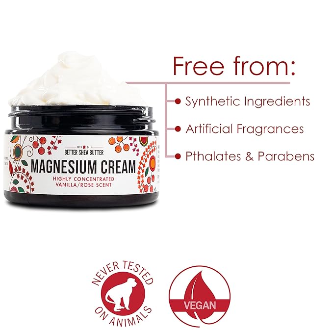Better Shea Butter Magnesium Lotion for Women | Vanilla Rose | For Pregnancy, Kids & Babies | Relieves Muscle Tension & Leg Cramps | Organic & Natural Ingredients