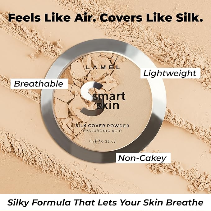 Lamel Smart Skin Silk Compact Powder - Long Lasting Pressed Finishing Powder - Oil Control Makeup, Suitable for Dry Skin, Lightweight Formula - 404 Sand 0.28 oz