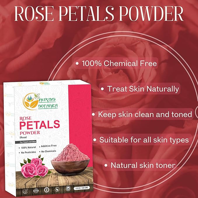 Rose Petal Powder Natural, 100% Natural for Face Mask, DIY Skin Care, Aromatherapy, No Preservatives or Colors, Chemical-Free Herbal Powder, 100 gm / 3.52 oz