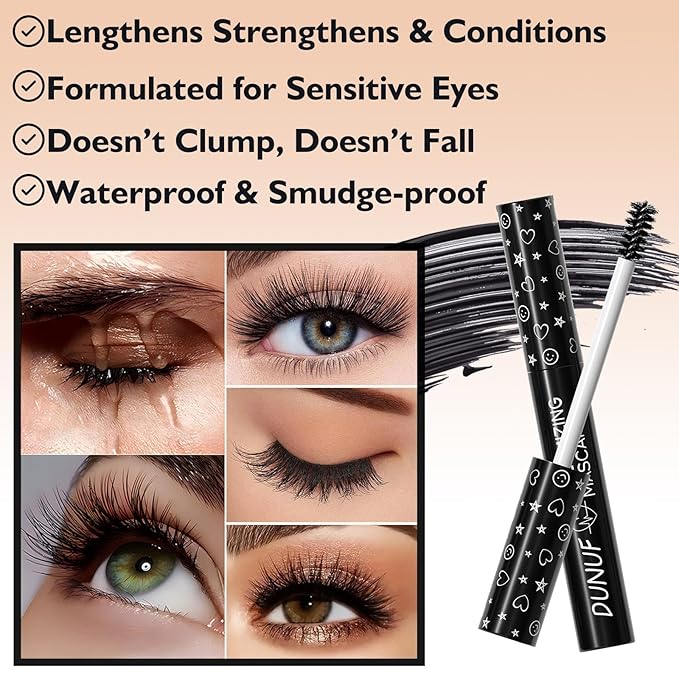 Brown Mascara Volume and Length Waterproof Mascara Hypoallergenic Smudge-proof Liquid Lash Extensions mascara Lightweight Curling Defining Long-wearing Makeup No Clumping (02#)