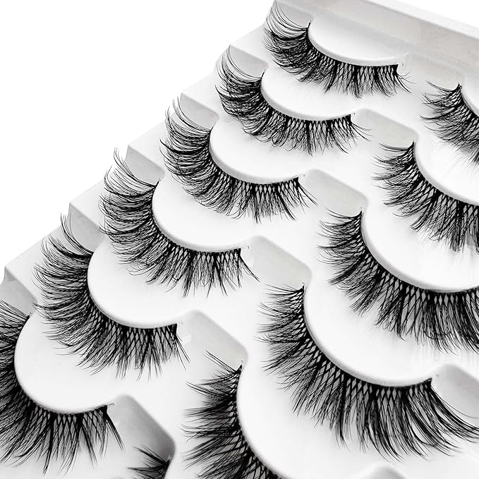 Ninglash Wispy Lashes Strips False Eyelashes Clear Band Natural Look 14mm Faux 3D Mink Lashes 7 Pairs Fluffy Cat Eye Lash Pack