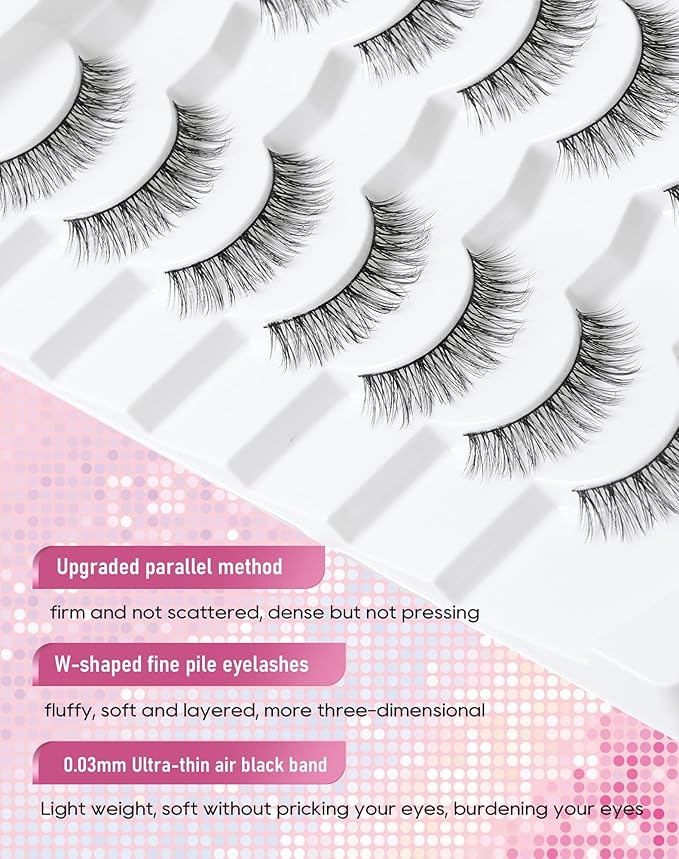 Frihappy False Lashes Wispy Fake Eyelashes Natural Strip Lashes Faux Mink Lashes C Curl Lashes Short Lashes 10mm Lashes 3D Air-Starr