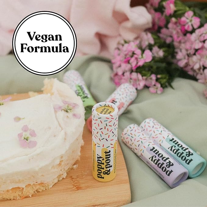 Poppy & Pout Birthday Cake Jumbo Lip Balm | All Natural Lip Balms & Moisturizers | Hydrates with Beeswax, Vitamin E, Organic Coconut Oil | Cruelty-Free | Lip Balm in Recyclable Cardboard Tube (Blue)