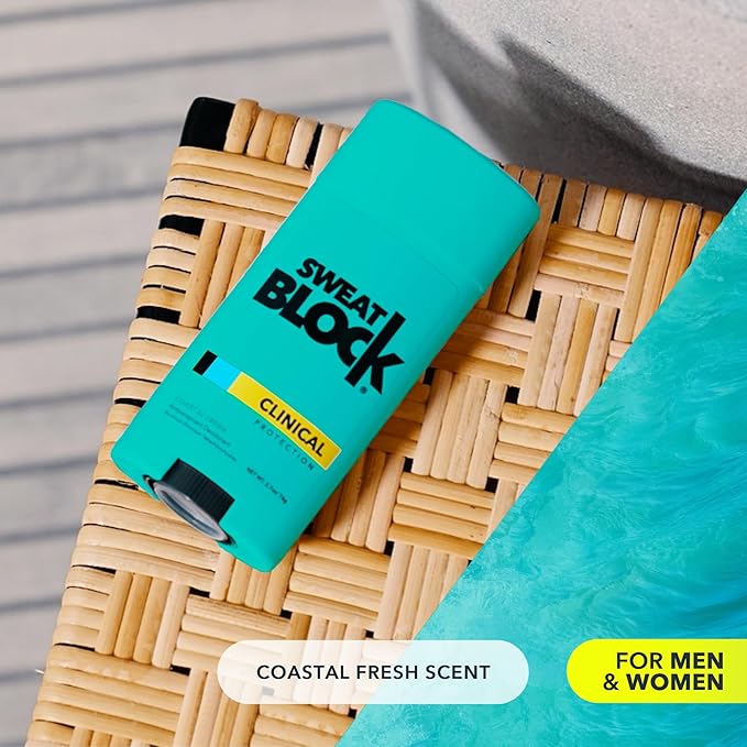 SweatBlock Deodorant Antiperspirant for Women & Men | 48 Hour High Degree Sweat & Odor Protection | Non Irritating Smooth Glide | Coastal Fresh Scent (1 Pack)