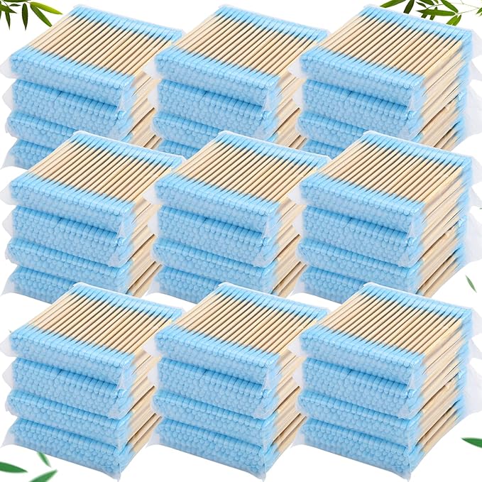 5000 Count Bamboo Cotton Swabs Double Buds Organic Cotton Swabs with Tips for Ears Sterile Tipped Applicator Makeup Swab Daily Makeup Eye Cleaning(Round,Blue)