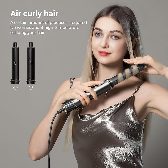 Hair Dryer Brush 5 in 1 Autowrap Hot Air Hair Styler with High-Speed Aluminum Alloy Blow Dryer Brush Volumizing, Straightening & Fast Drying with Negative Ion, No Heat Damage, Black