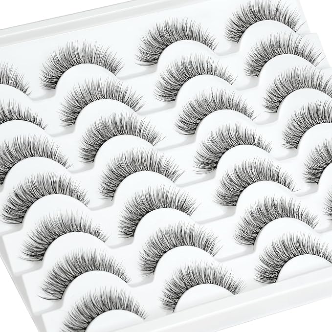 EMEDA False Lashes Natural Look Short Wispy “Shy" 12mm False Eyelashes with 0.1mm Thin Band Pestañas Postizas Thick Wispies Cat Eye Lash Strips Beginner 14 Pairs Pack (002 Shy)