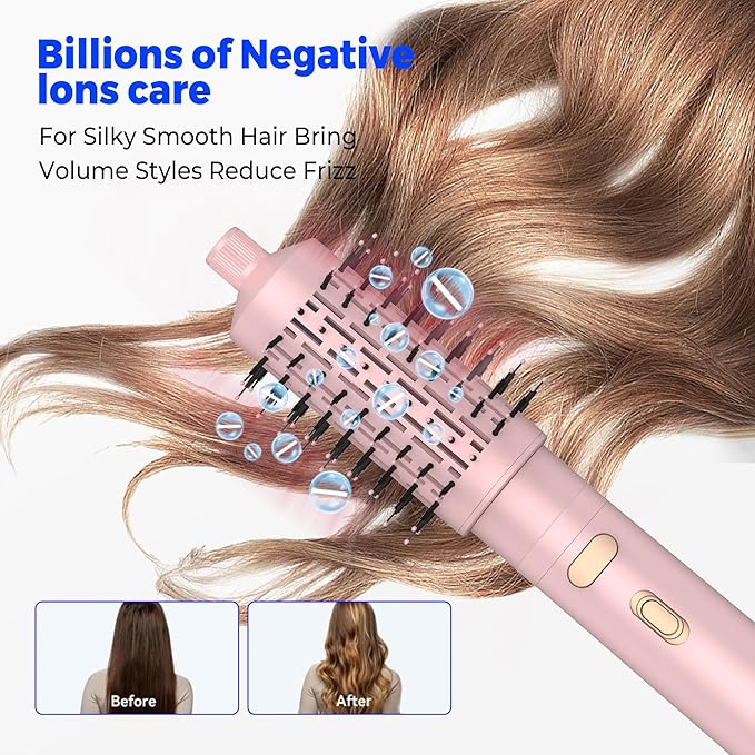 3 in 1 Rotating Hair Dryer Brush,Negative Ionic Professional Brush Blow Dryer with Detachable Brush(2" & 1.5"),3 Heats and 2 Speeds Rotating Hot Air Brush for Curling,Straight,Drying
