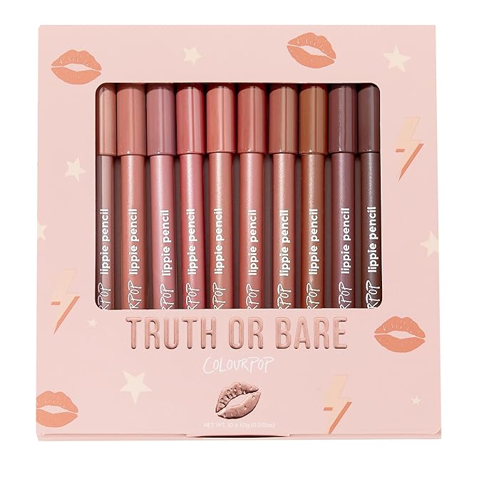ColourPop Lippie Lip Pencil Vault - 10 High-Pigment, Long-Lasting & Sharpenable Lip Liners with High-Impact Color - Vegan, Cream Formula with Precise Application - Truth or Bare (0.04 oz)