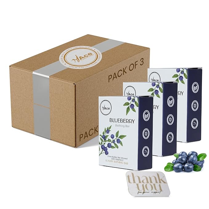 MY ACE Blueberry Antioxidant Bathing Bar – Handmade Natural Soap with Blueberry & Coconut Oil, Shea Butter & Vitamin E, SLES-Free, Moisturizing (3.5oz Each, Pack of 3)