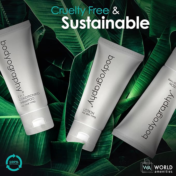 Bodyography blanc- Bulk Hand and Body Lotion | 300 Count | Vanilla White Tea, Mini Travel Size Toiletries (100% Recyclable Tube with Flip Top Cap) Hotel Amenities, for All Skin Types