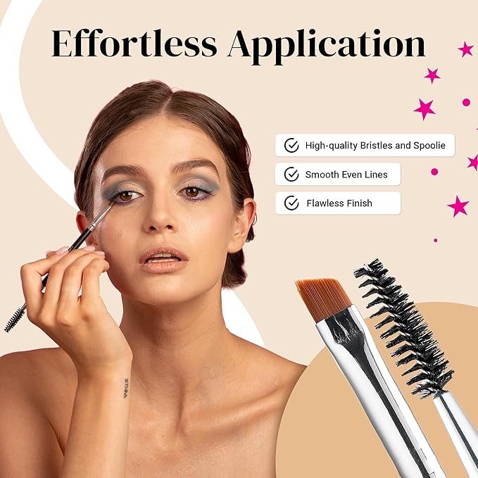 KESHIMA Angled Eyeliner Brush Duo – Extra Fine Precision Eye Liner Brush & Spoolie – Dual-Ended Tool for Liner Application, Eyebrow Grooming, Shaping & Blending Powders, Gels & Liquids