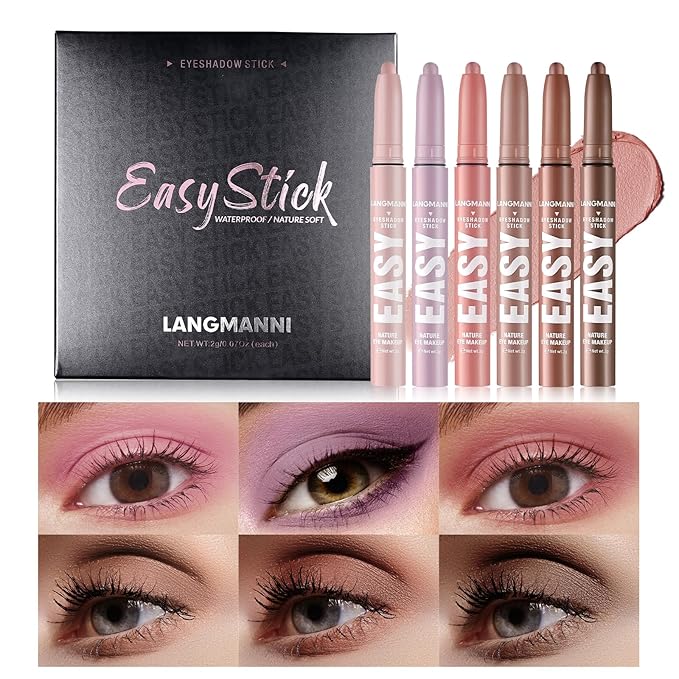 Jolilab Eyeshadow Stick Set, 6 Colors Matte Professional Bright-Colored Contouring and Highlight Stick, Cream Waterproof Long Lasting High Pigmented Eye Shadow. (6, Set A)