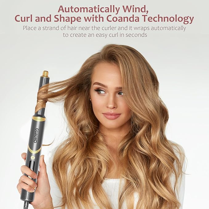 Hair Dryer Brush Hair Styler: 5 in 1 Air Styling& Drying System, 110,000 RPM Auto Wrap Hot Air Brush Set for Fast Drying, Curling Volumizing Smoothing&Styling, Detachable Oval Brush, Concentrator