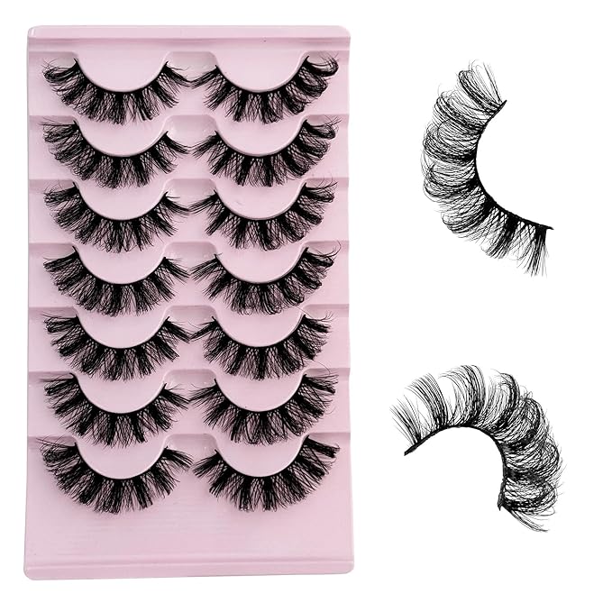 Mink Lashes Fluffy D Curl Russian Strip Lashes Wispy Lash Natural Look NINGLASH 11-17mm 3D False Eyelashes Volume 7 Pairs Short Fake Eyelash Pack