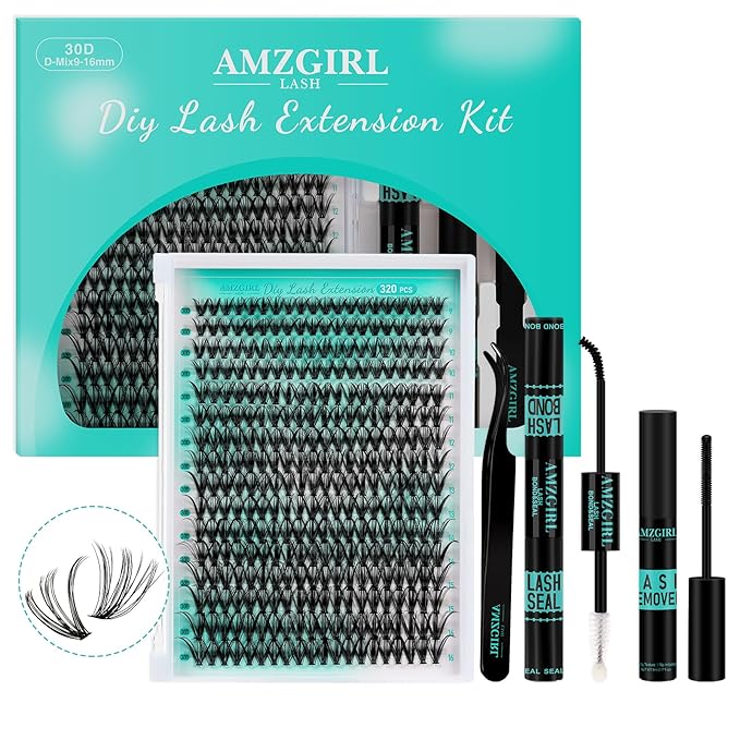 Lash Extension Kit 320Pcs,DIY Individual Lashes Clusters Kit,Lash Bond And Seal,Lash Remover For Eyelashes Extensions,Lash Applicator Tool For False Eyelash Cluster Kit At Home(30D,D-Mix9-16mm Kit)