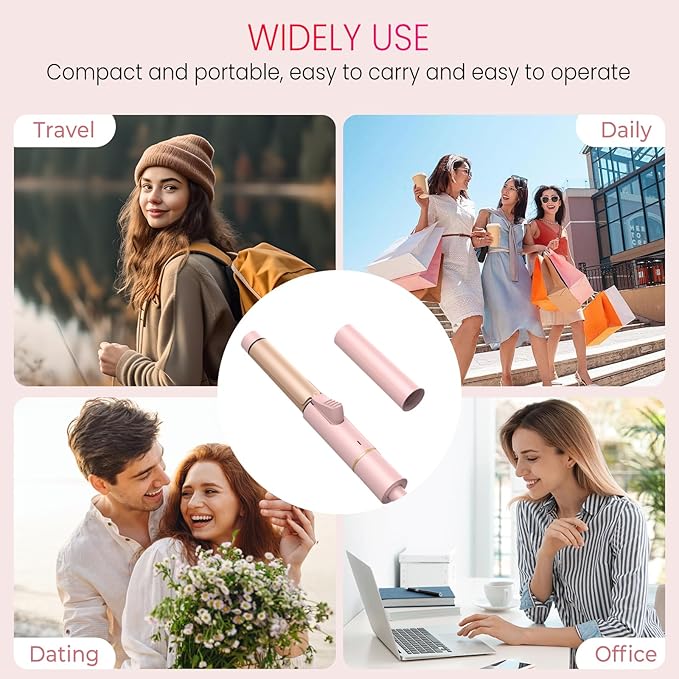 Ukliss Mini Travel Curling Iron 1 Inch, Dual Voltage 110-240V, 30s Fast Heating & Ionic Ceramic, Portable Hair Curler with Case, Perfect for Short to Medium Hair, Frizz-Free Curls (Pink)