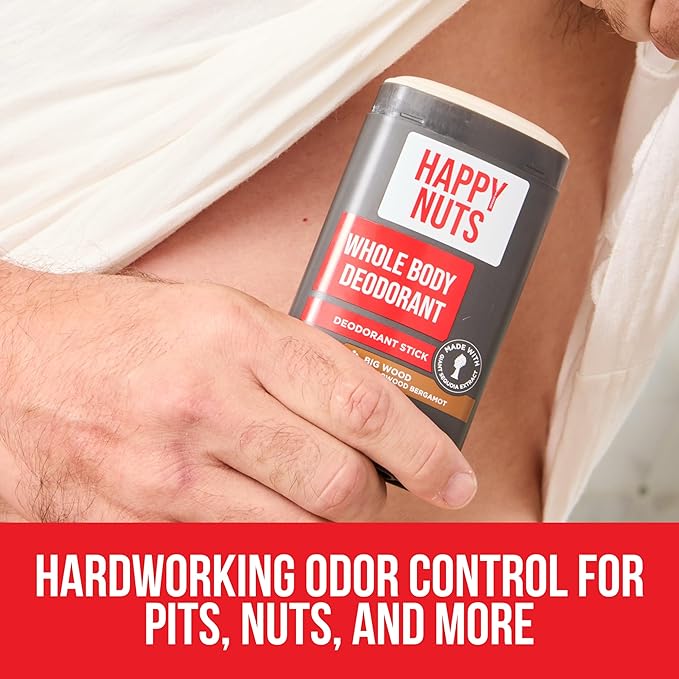 Happy Nuts Whole Body Deodorant for Men - Full Body Odor Control - Ideal for Perfect for Pits, Groin, and More - All Day Confidence - Powerful & Effective Men's Deodorant (Big Wood)