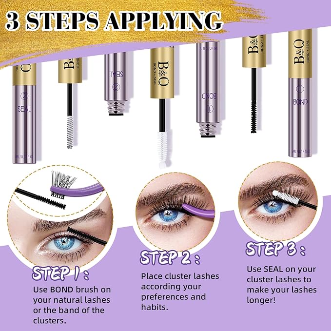 Lash Bond and Seal 10ML Cluster Lash Glue Bond and Seal Glue Waterproof Long Lasting Mascara Wand Lash Extension Bond and Seal Strong Hold 2 in 1 Bond and Seal ?Black Bond and Seal,10ML?