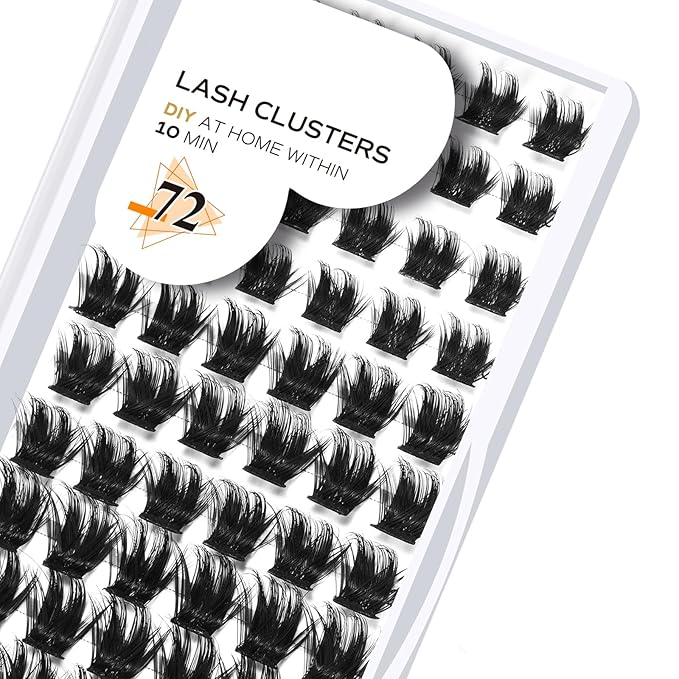 Lash Clusters B53 D Curl 10mm DIY Eyelash Extensions 72 Clusters Lashes B&Qaugen Volume Individual Lashes Eyelash Clusters Extensions Individual Lashes Cluster DIY at Home (B53,D-10mm)